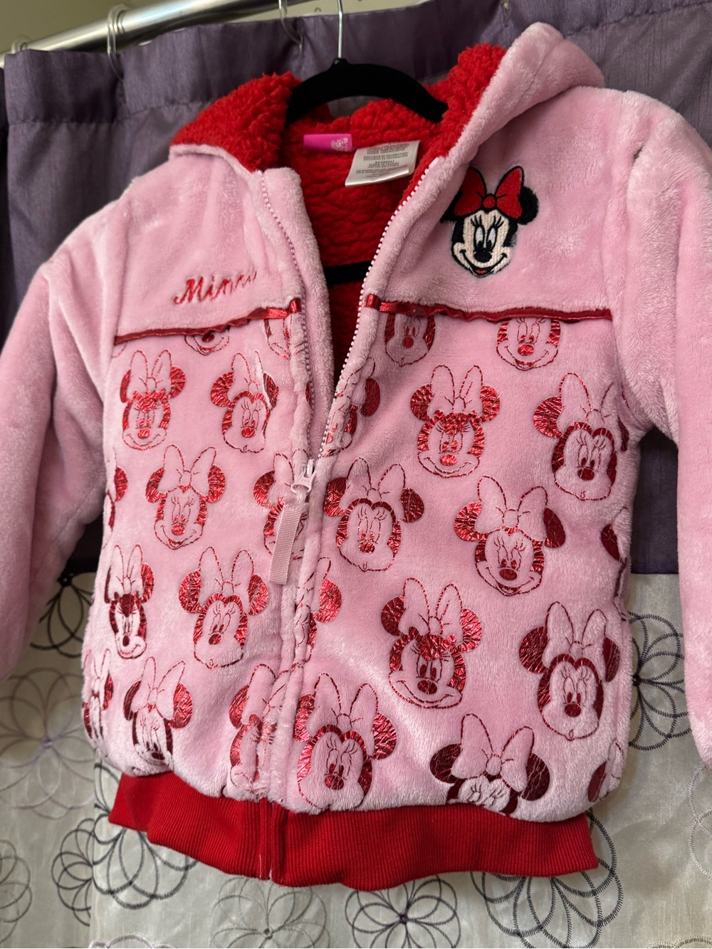 Disney Pink and Red Minnie Mouse Plush Zip Hoodie for Kids